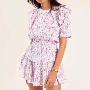LoveShackFancy Pink Floral Ruffle Mini Dress